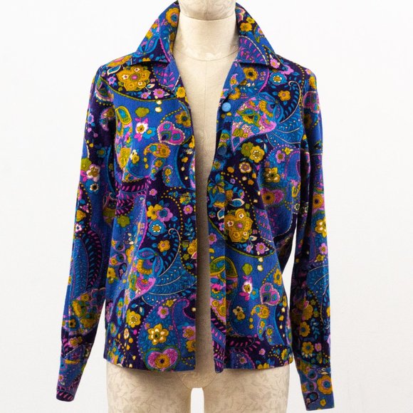 Vintage 60s 70s S Cotton Paisley Button Down Shirt - Picture 4 of 10